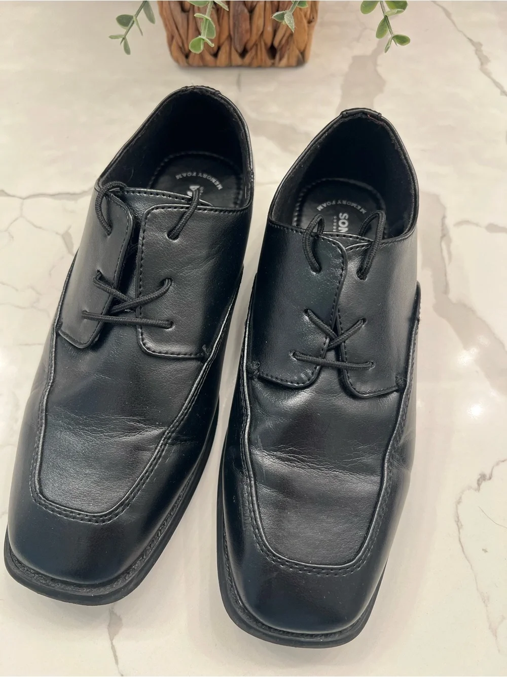 Boys Black Leather-like Lace-Up Dress Shoes